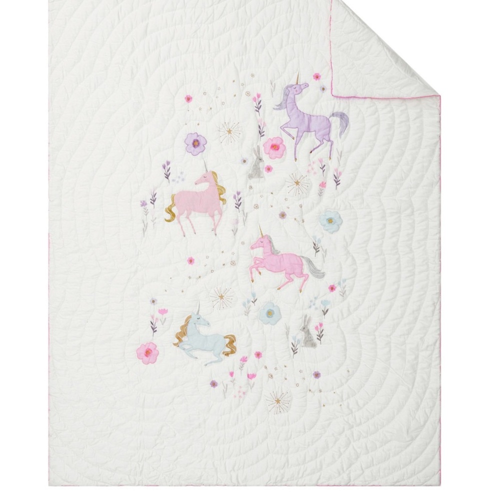 NWT Pottery Barn Kids Mystical Unicorn Quilt Set - Pink and White - Picture 3 of 4